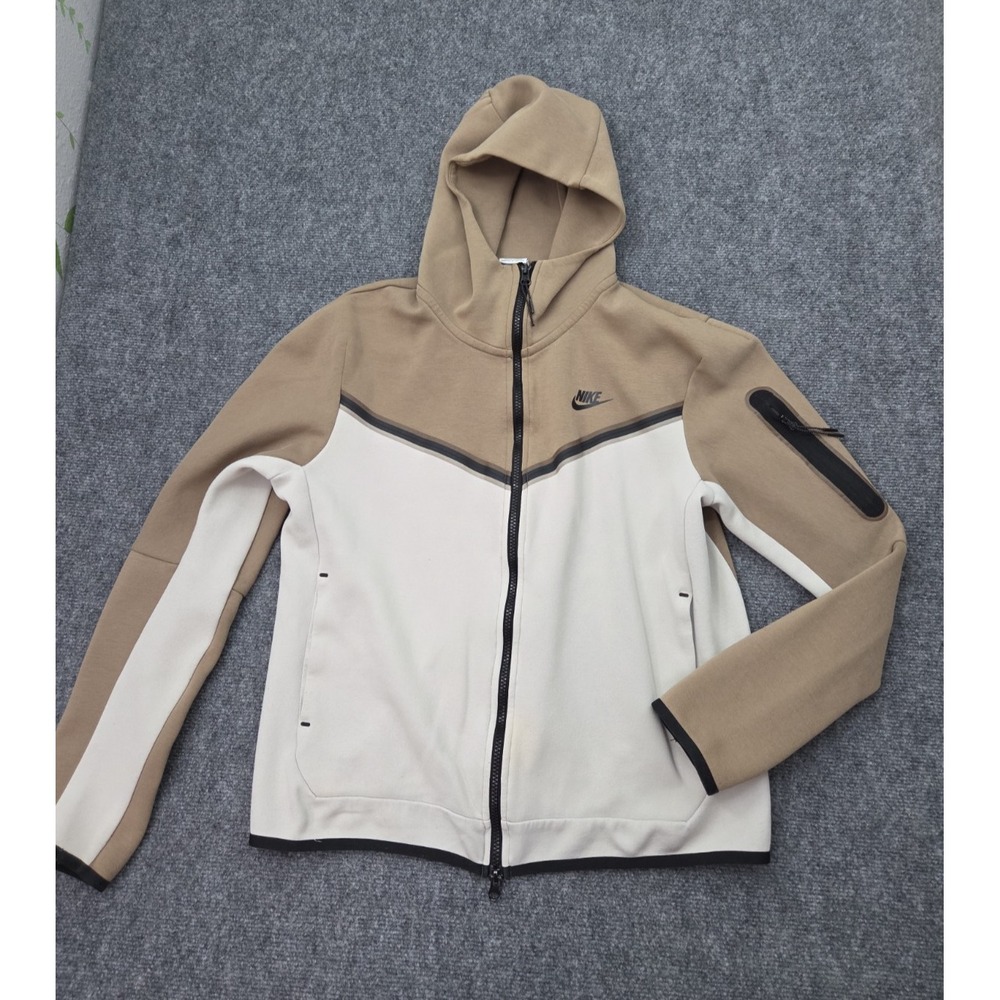 Nike Tech Windrunner Jacket Mens Medium Khaki White Chevron Colorblock Hooded